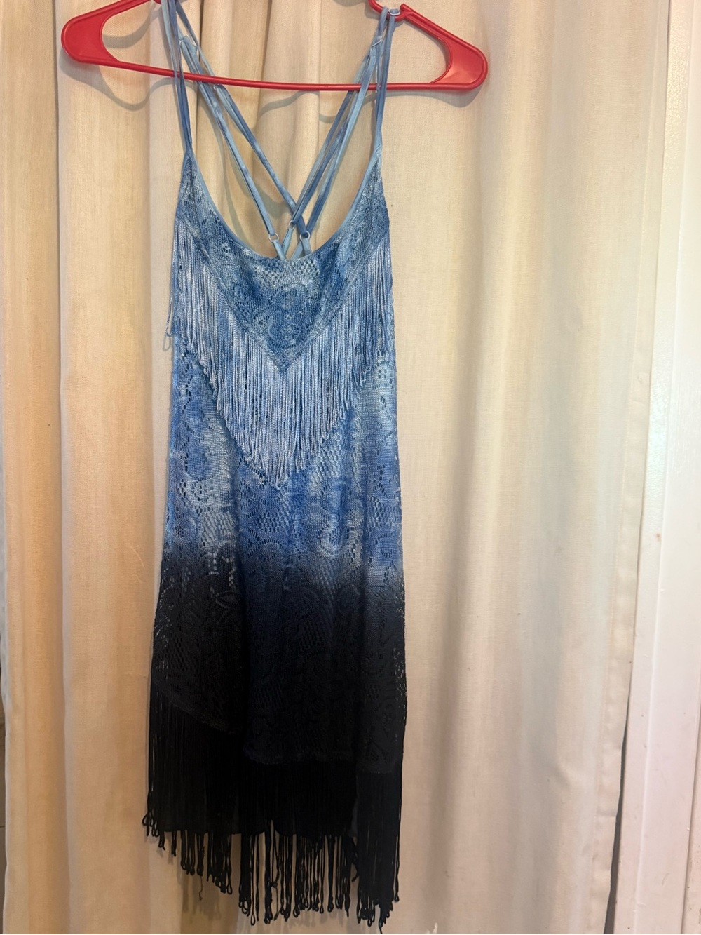 Free People Blue Ombre Fringe Mini Dress